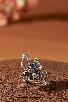 White Finish Moonstone Gemstone Ring In Sterling Silver