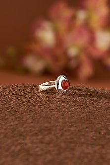 White Finish Red Onyx Gemstone Ring In Sterling Silver