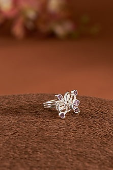 White Finish Amethyst Gemstone Ring In Sterling Silver