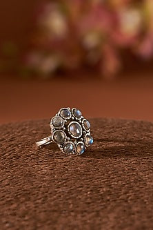 White Finish Labradorite Gemstone Ring In Sterling Silver