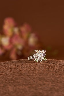 White Finish Multi-Colored Stone Gemstone Ring In Sterling Silver