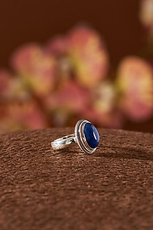 White Finish Lapis Lazuli Gemstone Ring In Sterling Silver