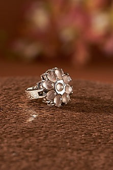 White Finish Rose Quartz Gemstone Ring In Sterling Silver