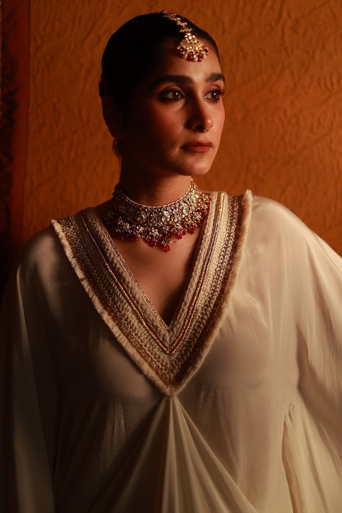 Gold Plated Kundan Polki & Ruby Maangtikka In Sterling Silver