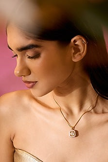 Gold Plated Square Kundan Pendant In Sterling Silver