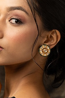 Gold Plated Moissanite Polki & Zirconia Stud Earrings In Sterling Silver
