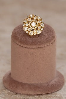 Gold Plated Moissanite Polki & Zirconia Diamond Ring In Sterling Silver