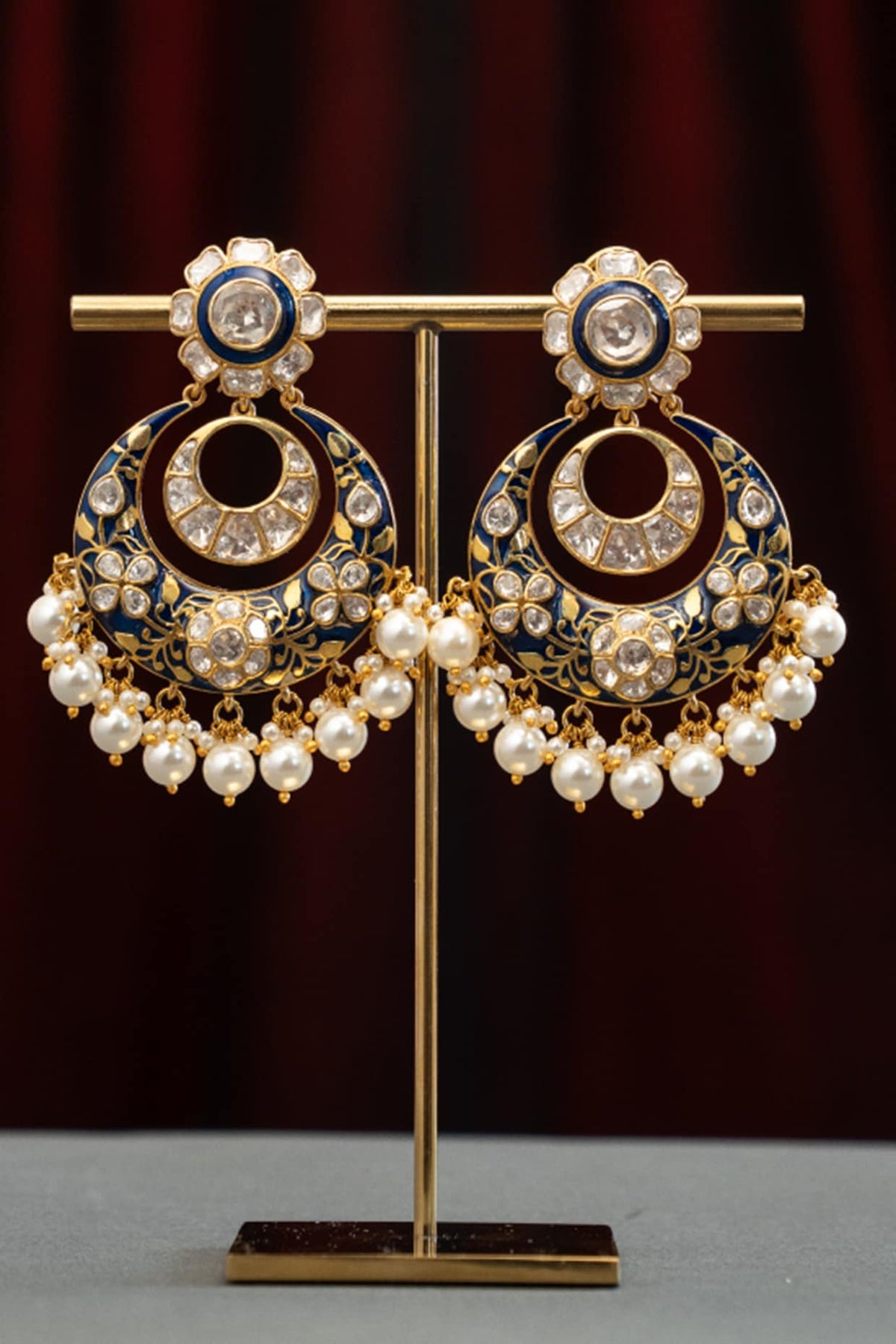 Gold Plated Moissanite Stone & Pearl Jhumka Earrings In Sterling Silver
