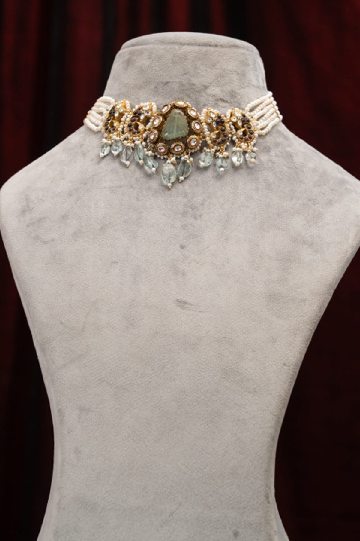 Gold Plated Kundan Polki & Moissanite Stone Floral Necklace In Sterling Silver