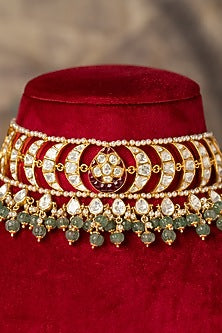 Gold Plated Kundan Polki Necklace In Sterling Silver