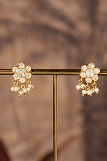 Gold Plated Kundan Polki Dangler Earrings In Sterling Silver