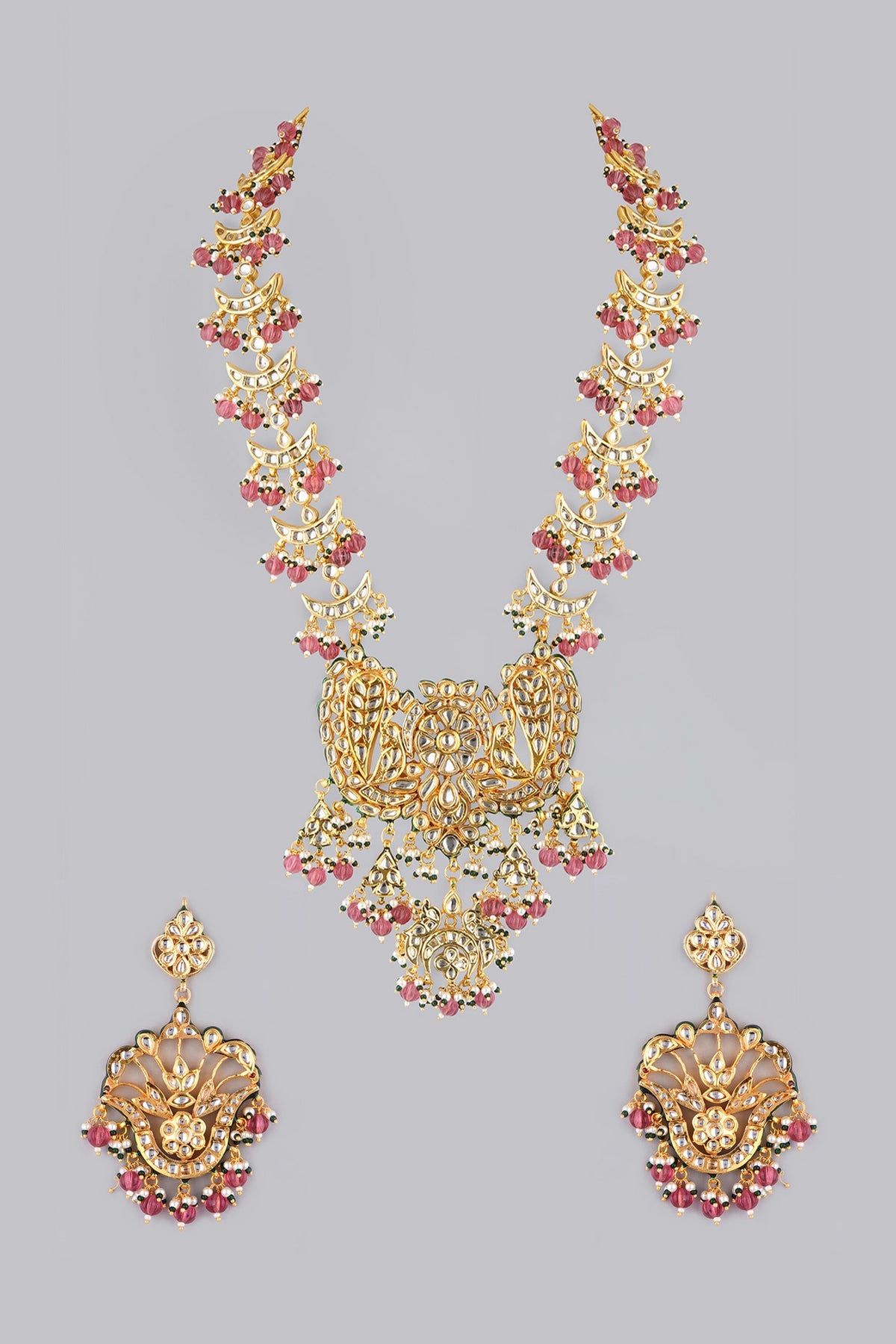 Gold Finish Kundan Polki & Pink Beaded Necklace