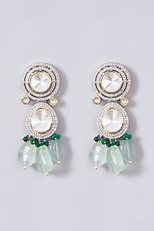 Two-Tone Finish Zircon & Mint Green Beaded Necklace Set