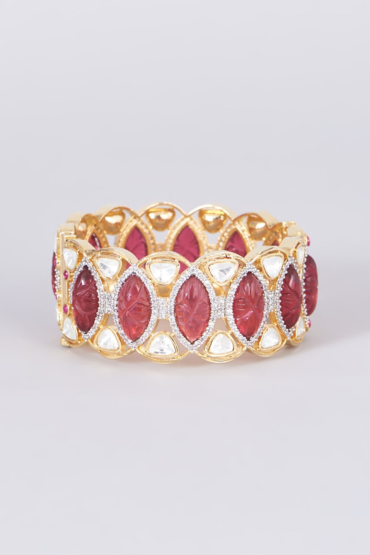 Gold Finish Kundan Polki & Zircon Bangle