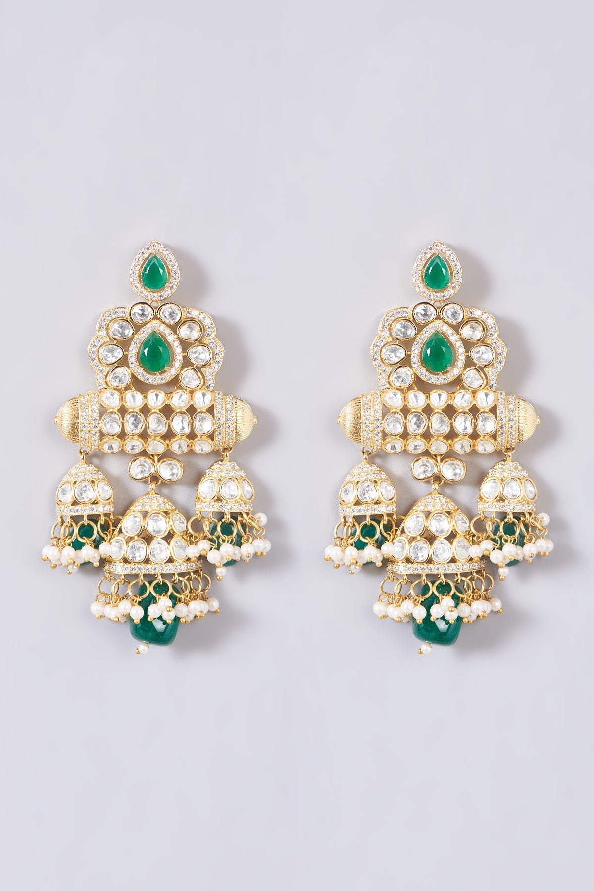 Gold Finish Kundan Polki Layered Long Necklace Set