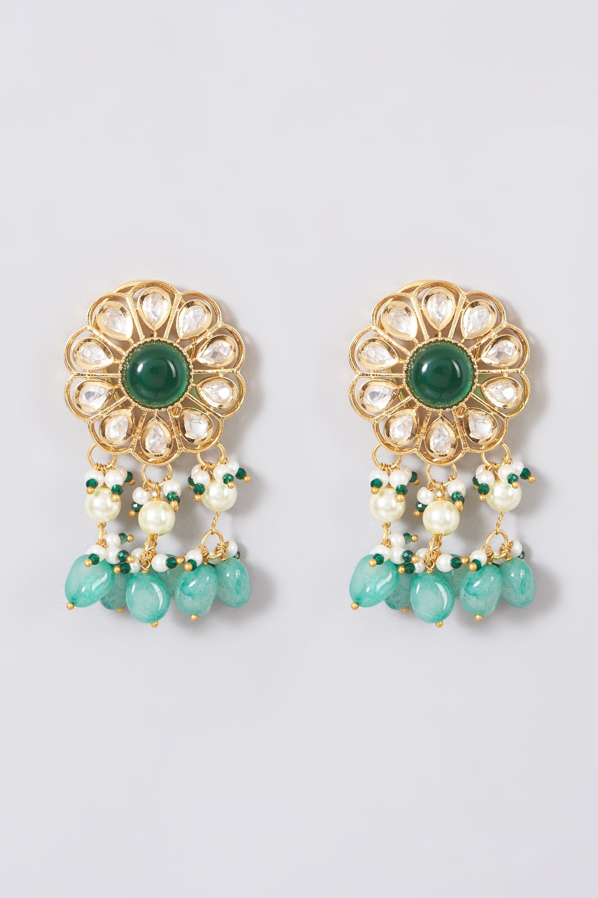 Gold Finish Kundan Polki & Synthetic Stones Necklace Set