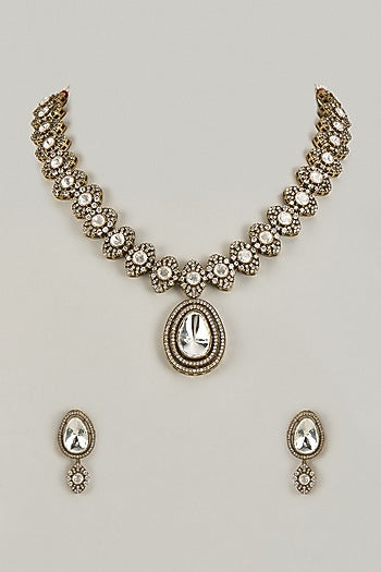 Gold Finish Kundan Polki Necklace Set