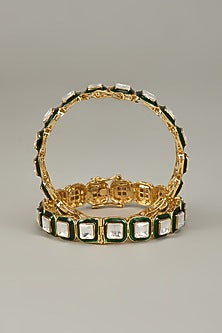 Gold Finish Kundan Polki Bangles (Set Of 2)