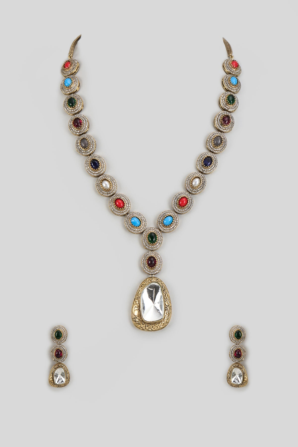 Gold Finish Kundan Polki Necklace Set