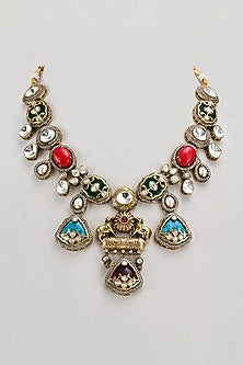 Two Tone Finish Multi-Colored Stone Necklace