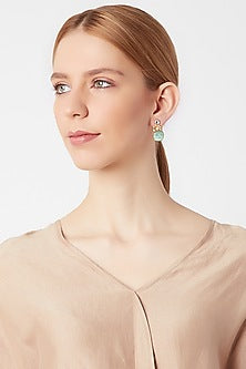 Gold Finish Kundan Polki & Turquoise Stone Earrings