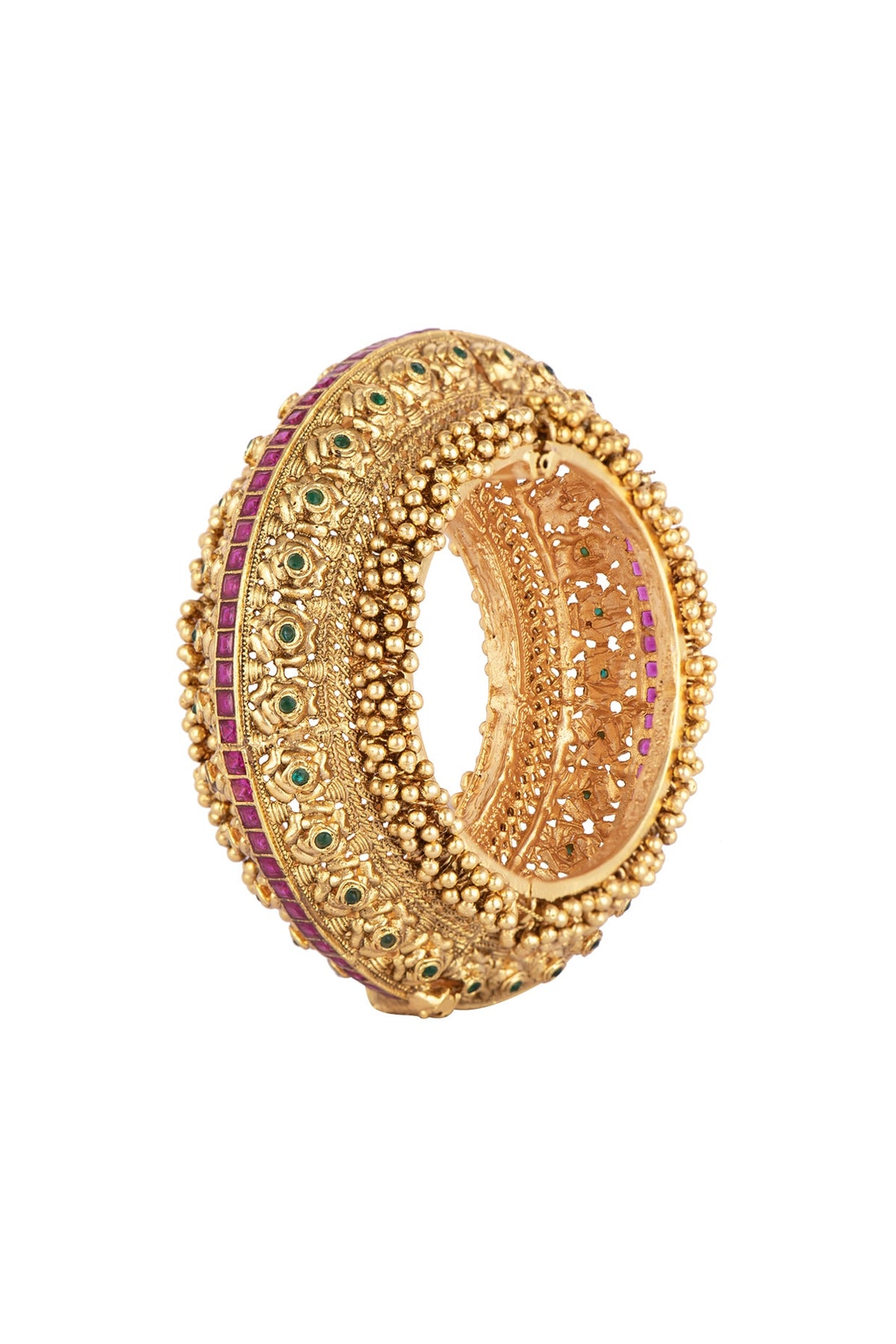 Gold Finish Red Kundan Polki Oversized Bangle