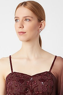 Gold Finish Zircon & Kundan Polki Stud Earrings