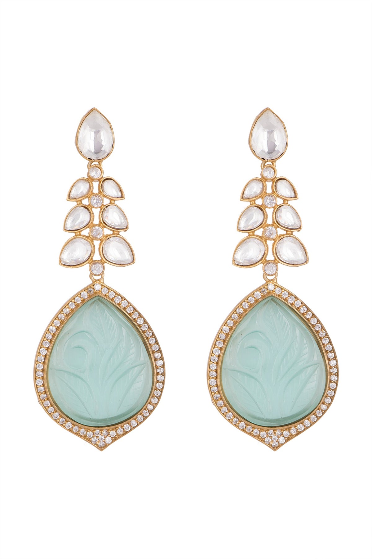 Gold Finish Kundan Polki & Zircon Earrings