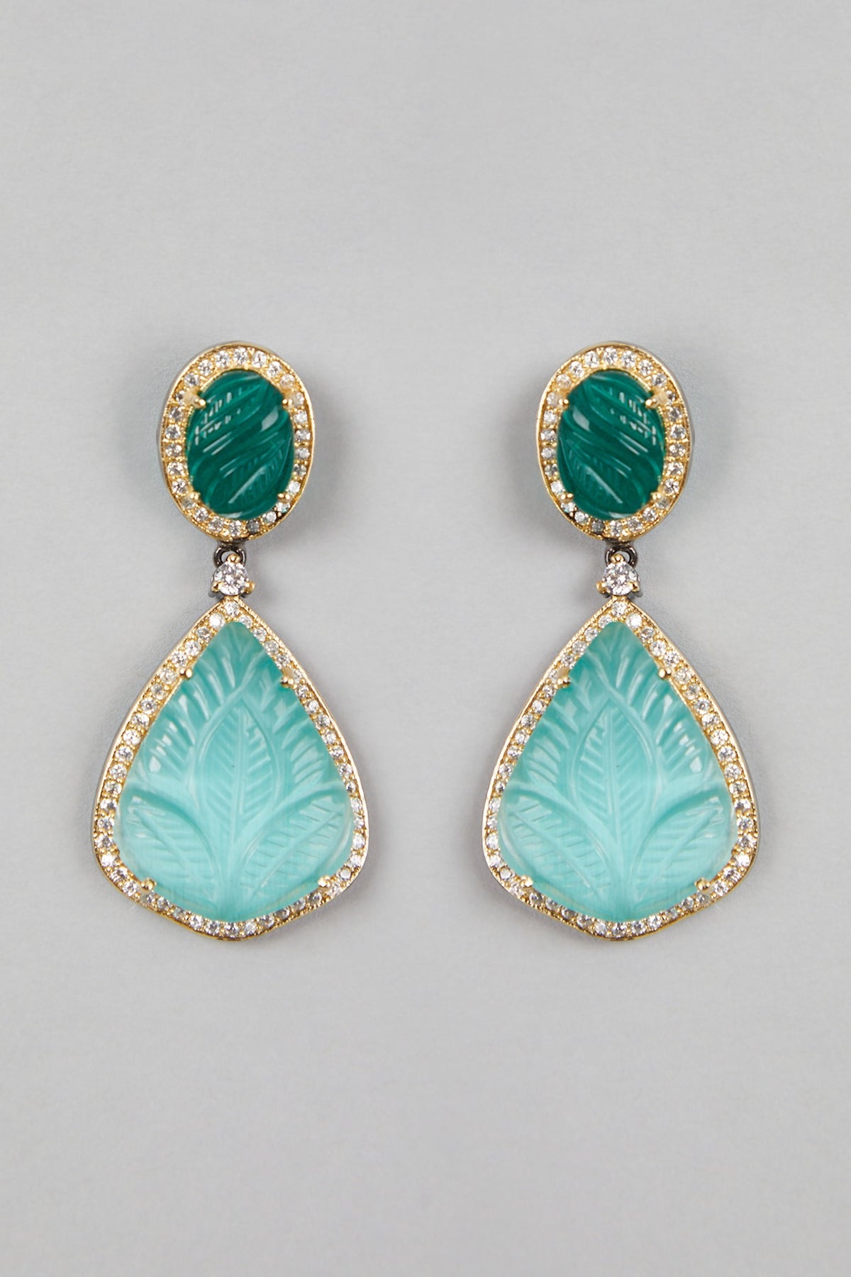 Gold Finish Carved Stone Drop Earrings