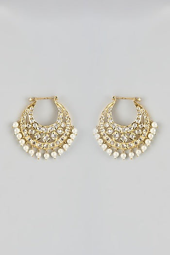 Gold Finish Kundan Polki Dangler Earrings