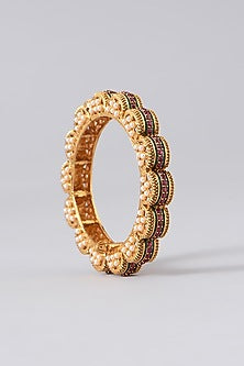 Gold Finish Pearl Temple Bangles (Set Of 2)