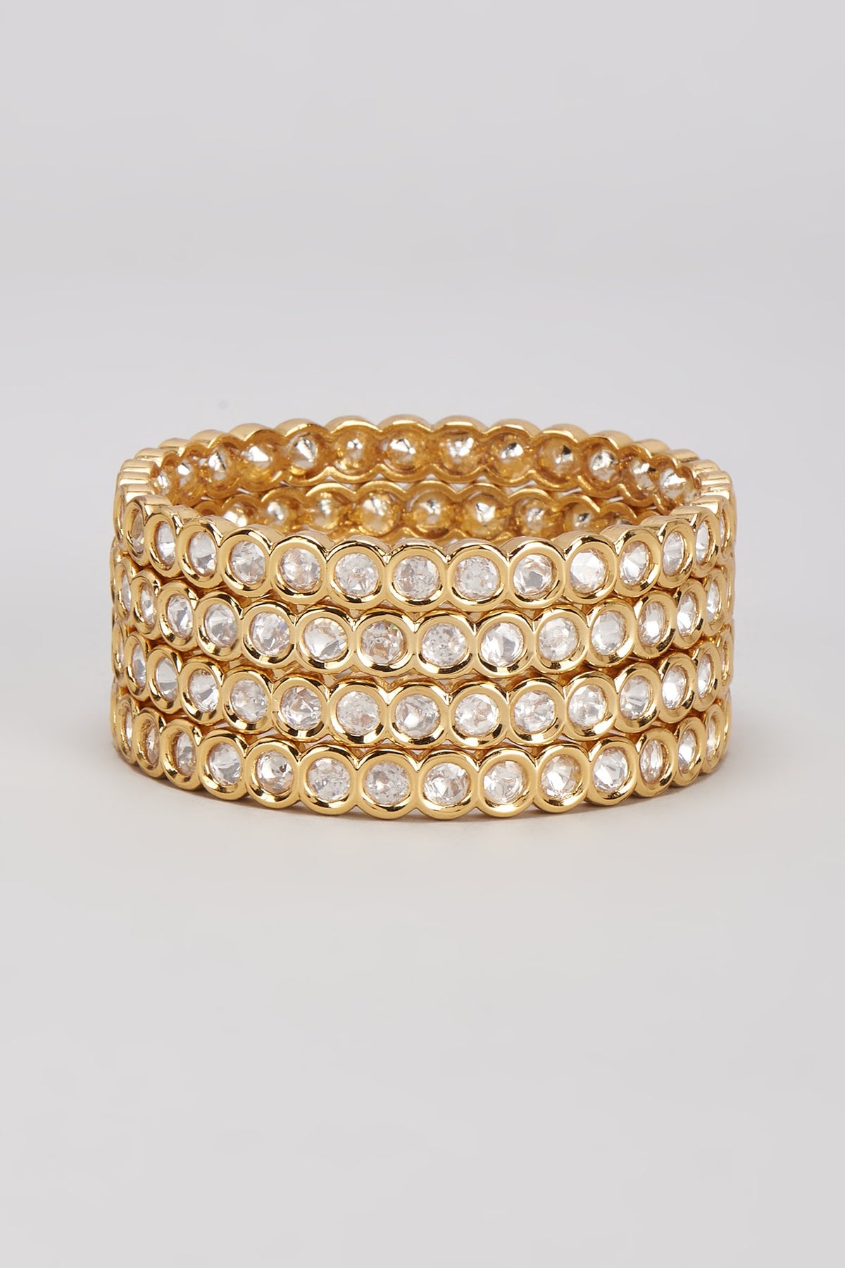 Gold Finish Kundan Polki Bangles (Set of 4)