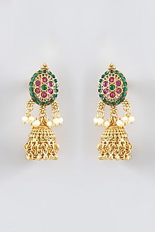 Gold Finish Kundan Polki & Pearl Temple Mala Set