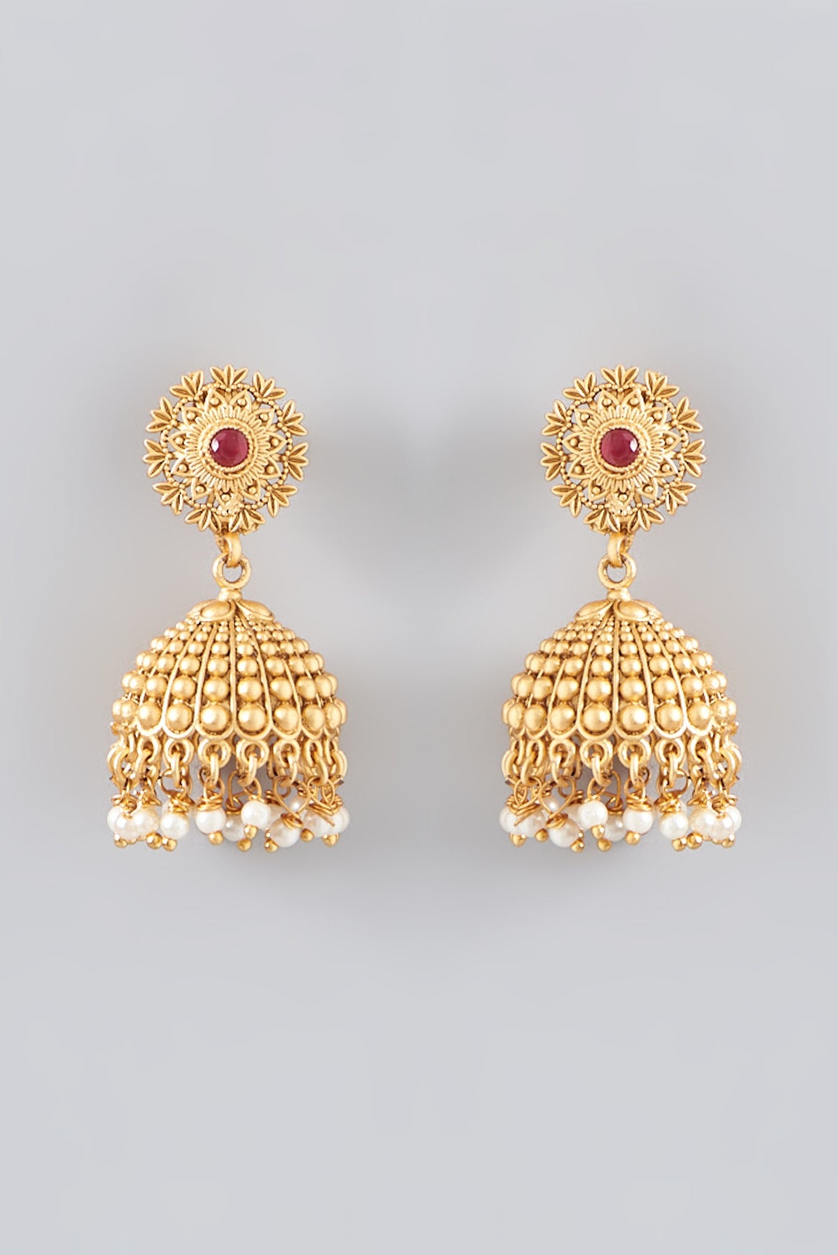 Gold Finish Kundan Polki & Pearl Jhumka Earrings