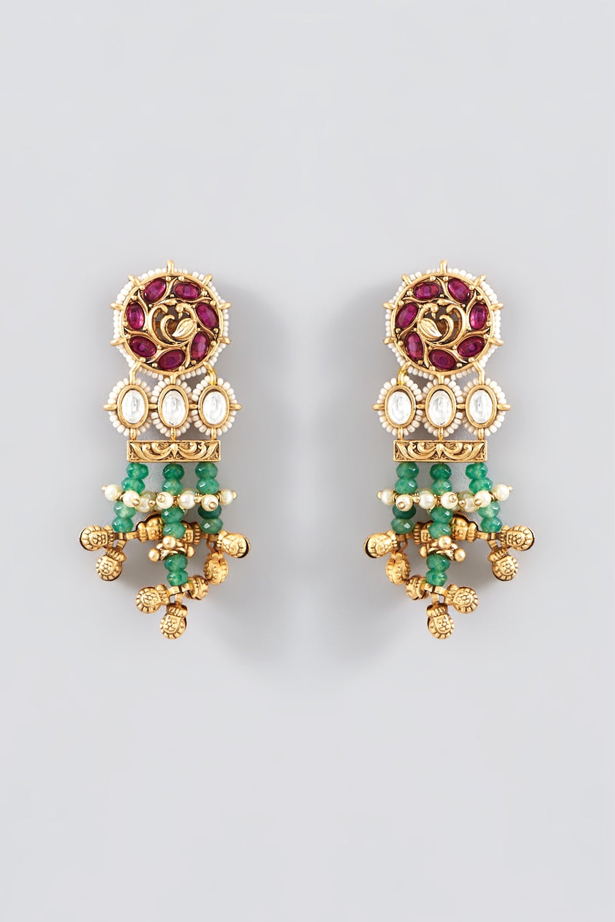 Gold Finish Kundan Polki & Pearl Dangler Earrings