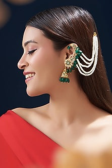 Gold Finish Kundan Polki & Emerald Dangler Earrings