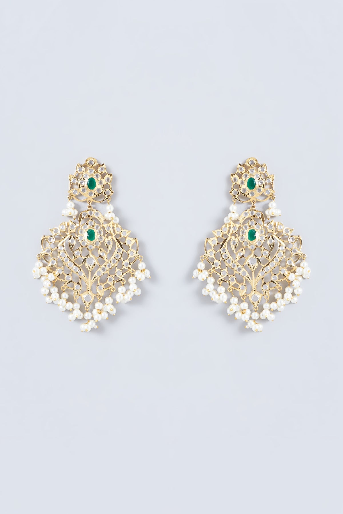 Gold Finish Kundan Polki & Emerald Stone Dangler Earrings