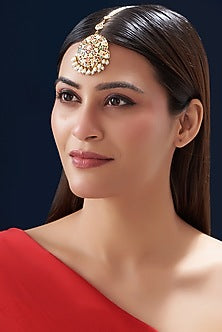 Gold Finish Kundan Polki & Pearl Maang Tikka