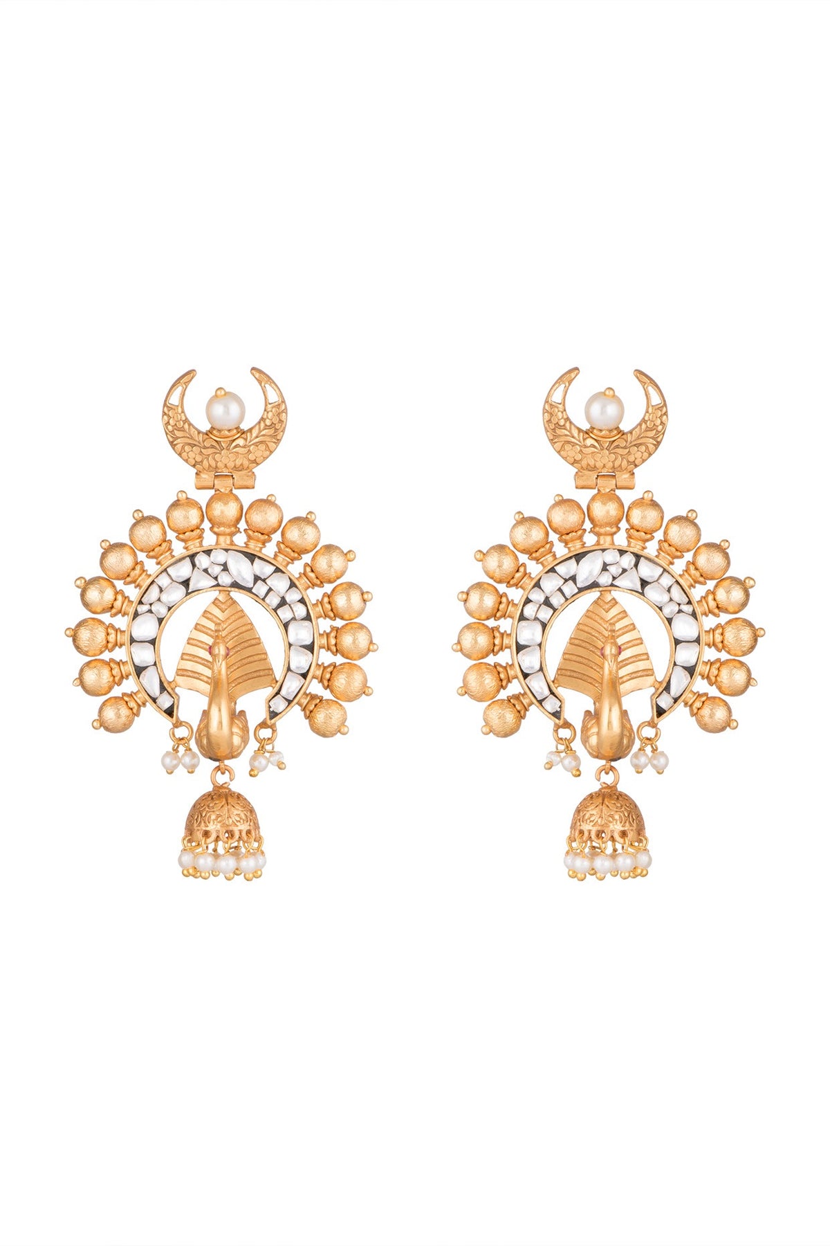 Gold Finish Faux Pearls & Kundan Earrings