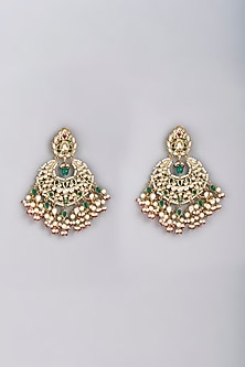 Gold Finish Kundan Polki & Pearl Chandbali Earrings