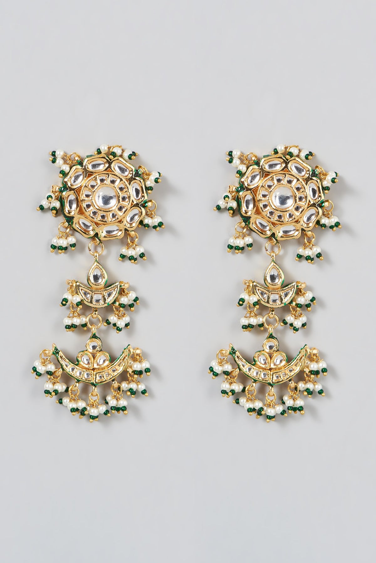 Gold Finish Kundan Polki Long Necklace Set