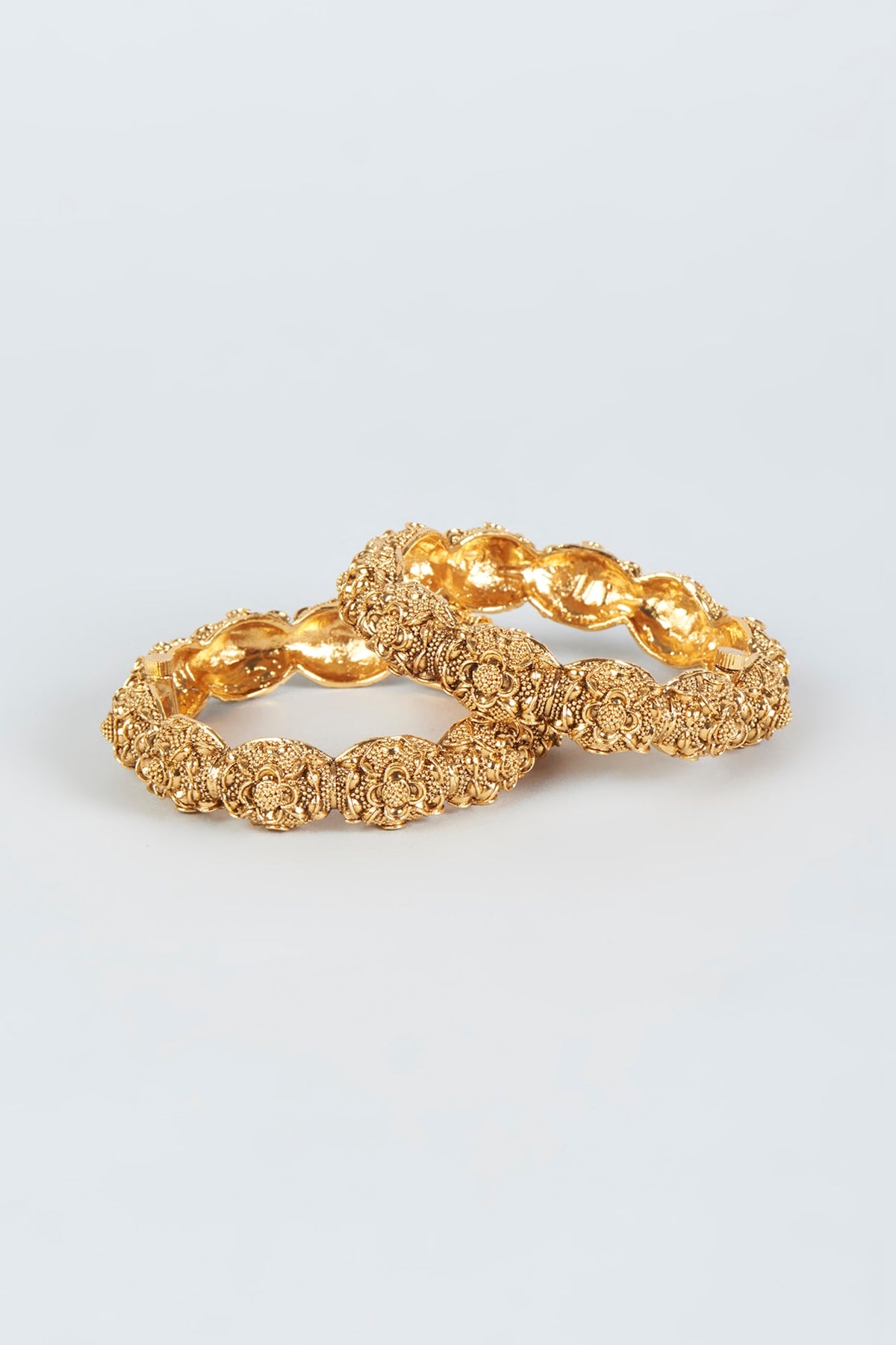 Gold Finish Temple Bangles (Set of 2)