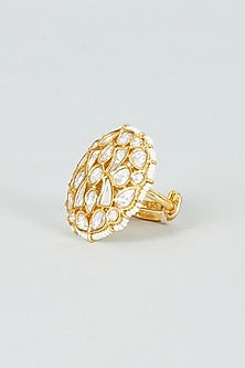 Gold Finish Kundan Polki & Pearl Ring