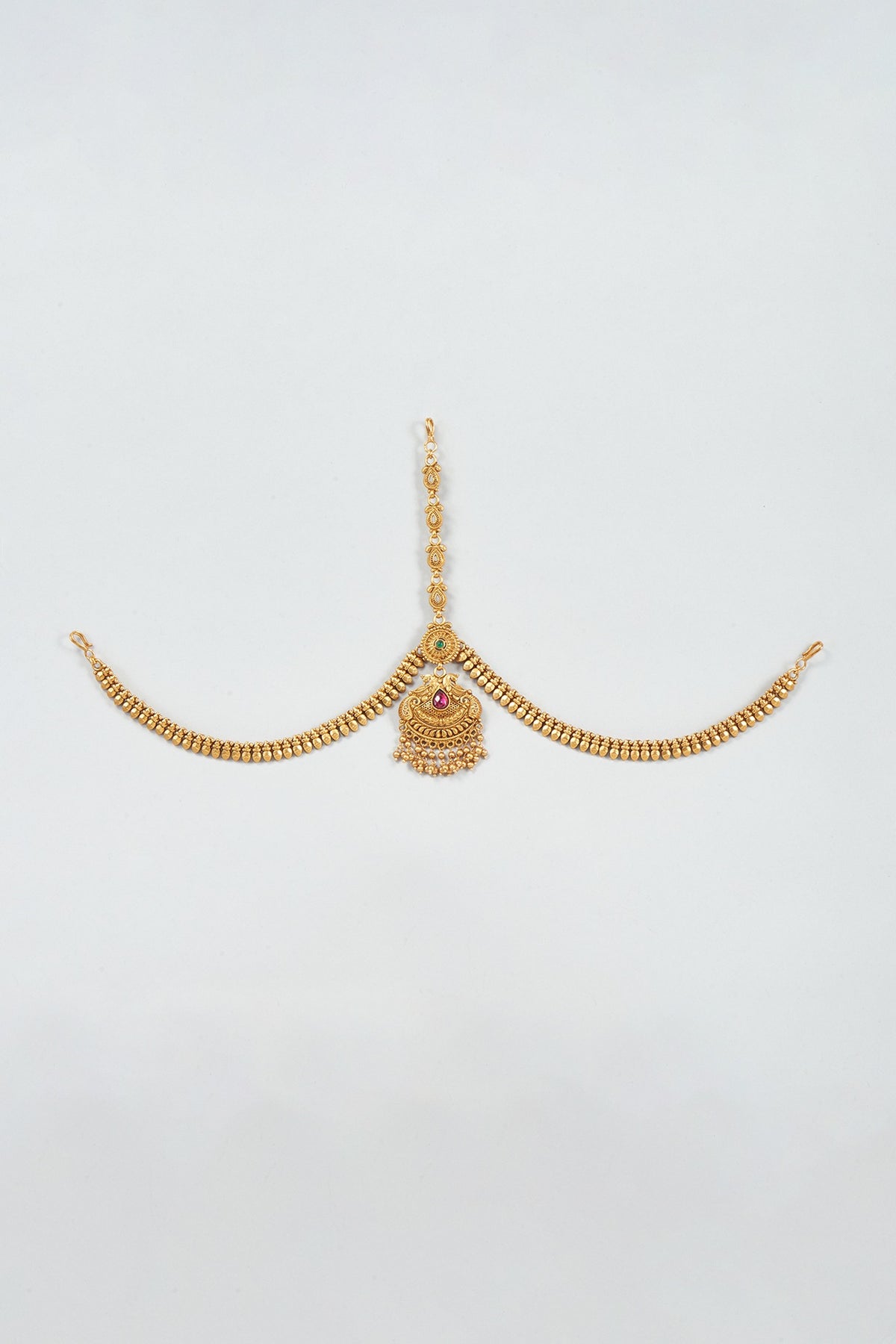 Gold Finish Kundan Polki Temple Mathapatti