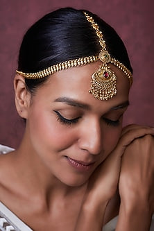 Gold Finish Kundan Polki Temple Mathapatti