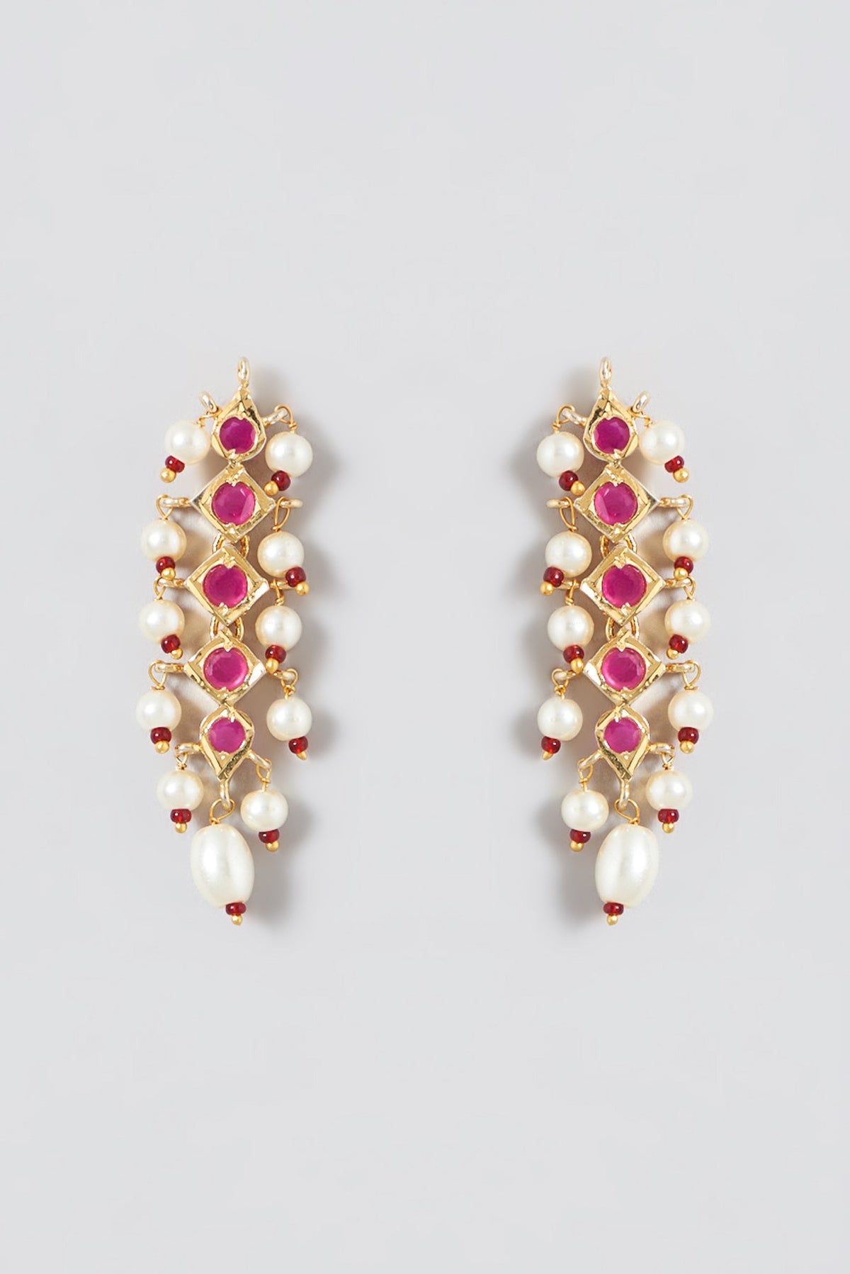 Gold Finish Ruby & Kundan Polki Necklace Set