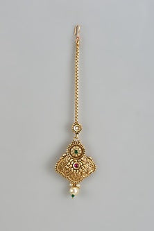 Gold Finish Kundan Polki & Multi-Colored Stone Temple Maangtikka