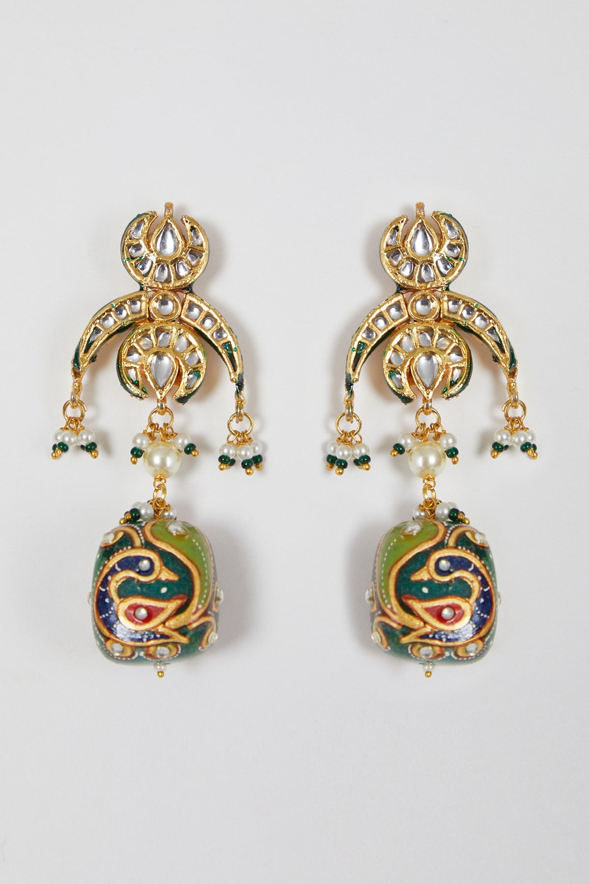 Gold Finish Multi-Colored Stone & Pearl Necklace Set
