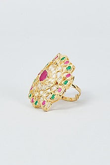 Gold Finish Kundan Polki Ring