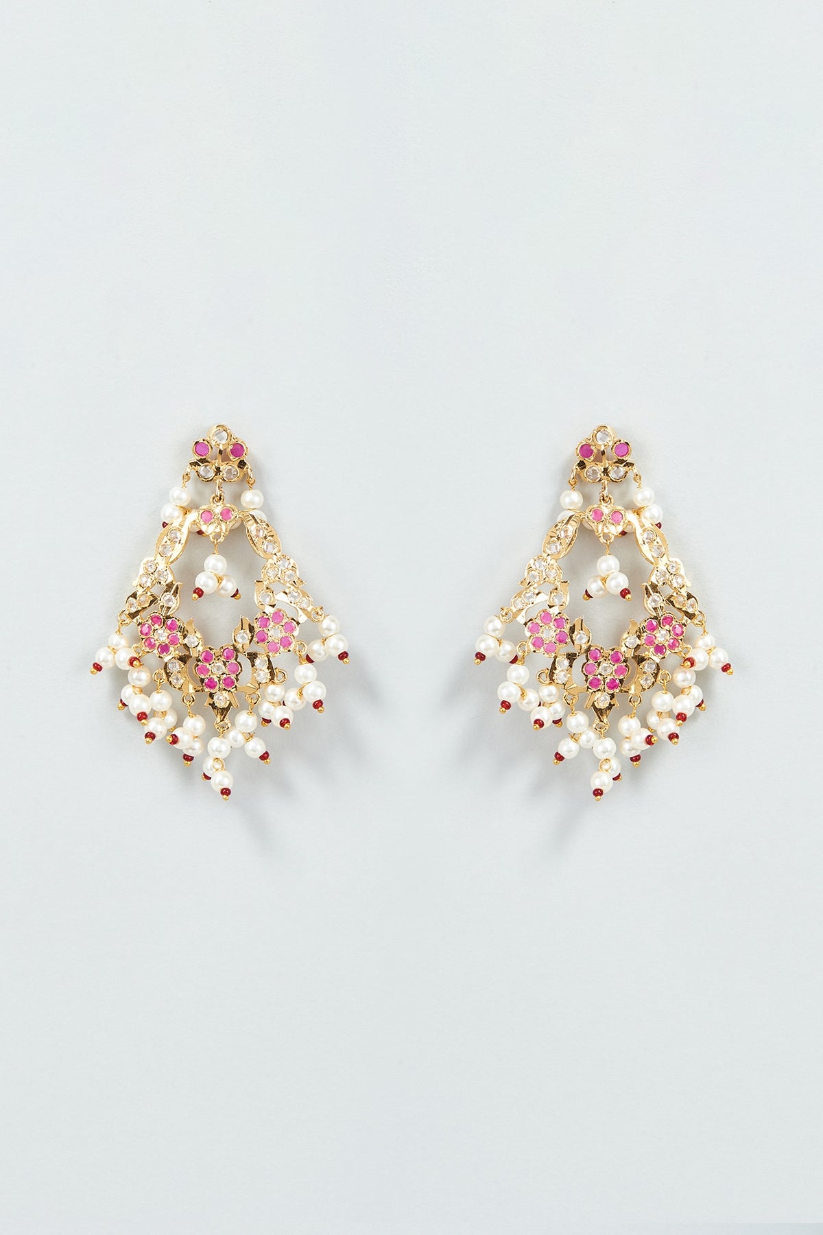Gold Finish Kundan Polki & Pearl Dangler Earrings